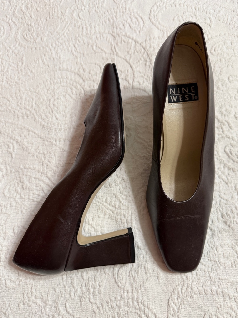 Nine West Size 7.5M Brown Square Toe Heels